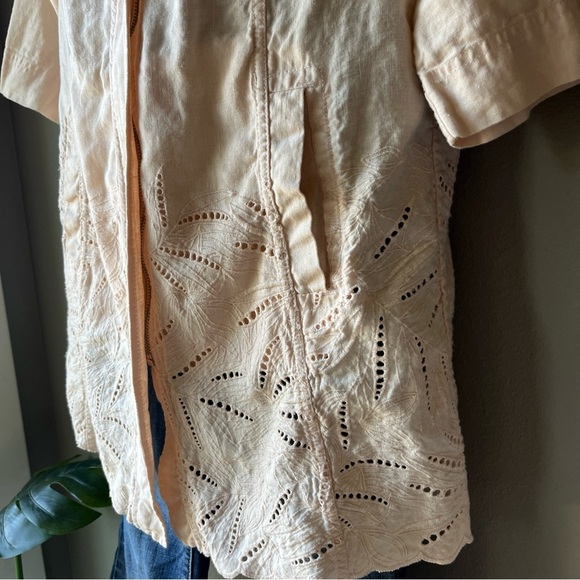 Chico's Jacket Women's 1 US Medium Pink Linen Cutwork Topper 3/4 Sleeves - Picture 3 of 13